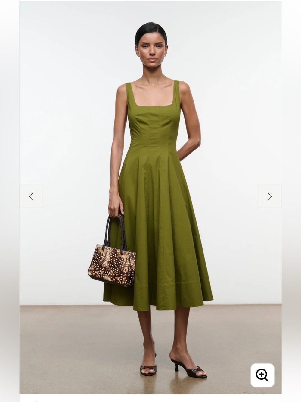 STAUD Wells Dress Olive Green A-Line Cotton Dress Size 2